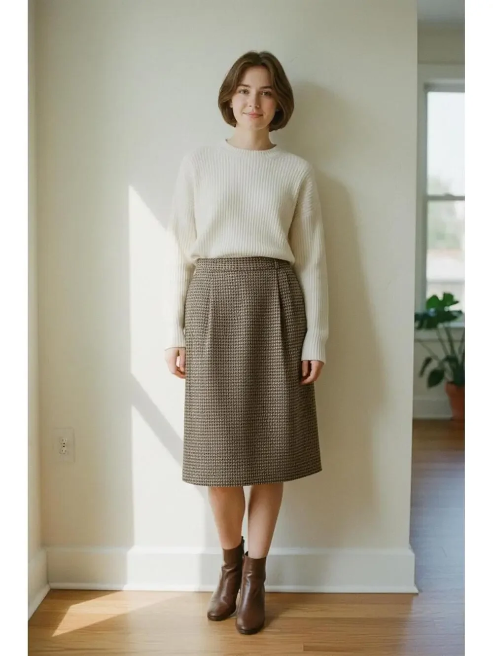 Liz Claiborne Petite 4 Houndstooth Midi Skirt‎